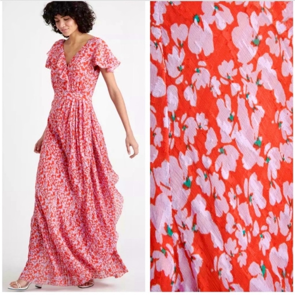 Tanya Taylor Red and White Ruffled‎ Maxi Dress
